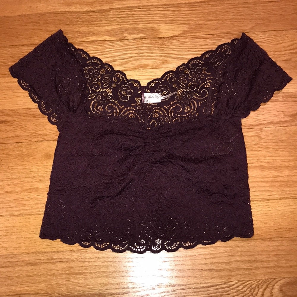 Free People Laced Maroon Crop Top